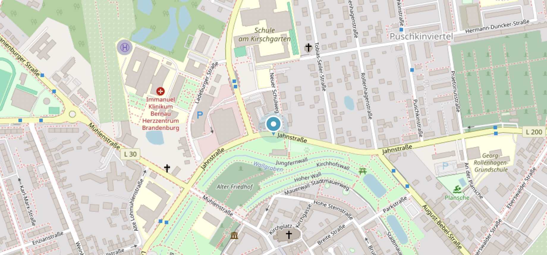 Lageplan der Osteopathie-Praxis in der Jahnstraße 50, 16321 Bernau bei Berlin